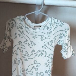 White and Green Lizard Print Baby Onesie